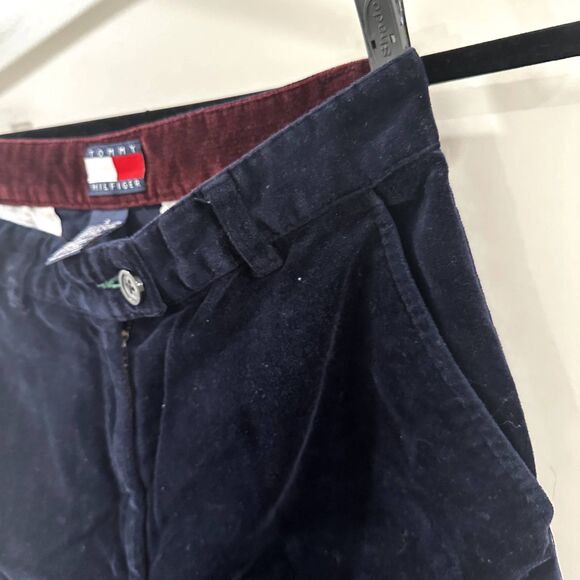 Vintage Y2K Tommy Hilfiger Womens 4/30 Velvet Pants Navy Blue Wide Leg Fit - Picture 6 of 12